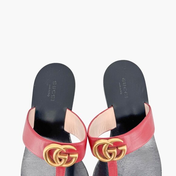 Gucci Marmont GG Thong Sandals EU 36.5 US 6.5 Red Leather Flat Flip Flop Shoe - Picture 4 of 11